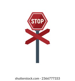 Stop sign icon flat vector. Train road. Closed traffic isolated