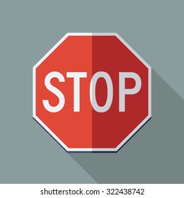 Stop Sign Icon. Flat Vector Icon With Long Shadow Design Collection.