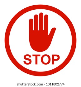 Stop sign icon with hand in circle - stock vector