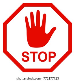 Stop sign icon with hand - stock vector