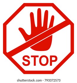 Stop sign icon with hand - for stock