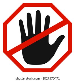 Stop sign icon with hand - vector illustration