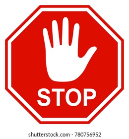 Stop sign icon with hand - vector