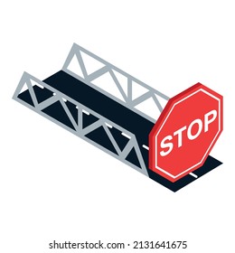 Stop sign icon isometric vector. Road bridge and priority road sign. Movement without stop is forbidden, traffic regulations