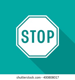 Stoppt das Symbol mit langem Schatten. Flaches Design. Hör auf, einfache Silhouette zu signieren! Moderne, minimalistische Ikone in stilvollen Farben. Website-Seite und Design-Vektorillustration für mobile Anwendungen.