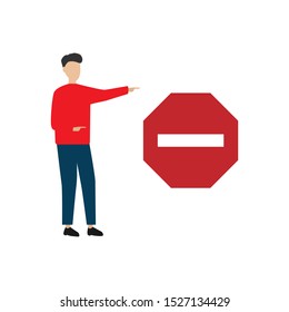 Stop sign icon. Mobile concept and web design. Flat cartoon character isolated on white background