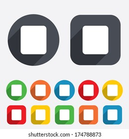 Stop sign icon. Player navigation button. Circles and rounded squares 12 buttons. Vector