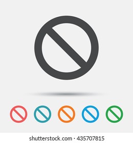 Stop sign icon. Prohibition symbol. No sign. Graphic element on white background. Colour clean flat stop icons. Vector