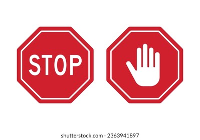 stop sign icon, Red stop and hand road signs illustration