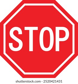  Stop Sign Icon, red sign, isolated on white background, Vector illustration.