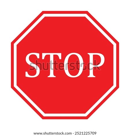 Stop sign icon. Red stop road sign warning signage octagon. Stop traffic sign, traffic regulatory warning symbol minimalist icon isolated on white background. Vector Illustration. EPS 10