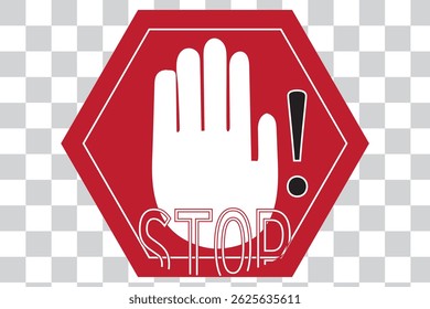 STOP sign icon set. Sign with hand and stop sign. Warning sign - stock vector. EPS 10