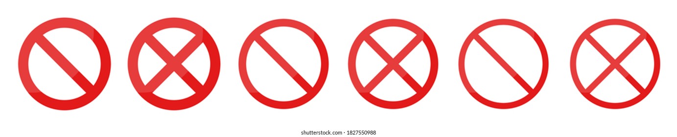 Stop sign icon set. No signs. Red warning isolated on a white background. Vector illustration.