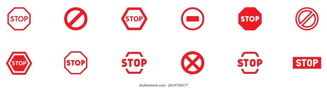Stop sign icon set. stop sign. Stop traffic signs. Stop, do not cross, ban, forbidden and alert icon set road safety sign board symbols. Vector illustration