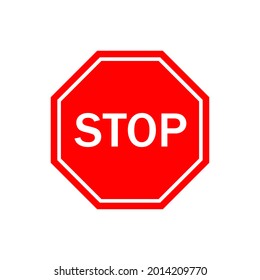 Deja de firmar. Icono de parada del tráfico. Octágono rojo para calle y calle. Símbolo de advertencia aislado sobre fondo blanco. Ilustración de peligro, seguridad, carretera, cautela. Cartel para restringido. Vector.