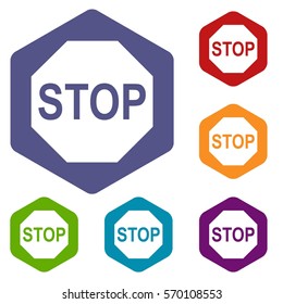 Stop sign icons set rhombus in different colors isolated on white background
