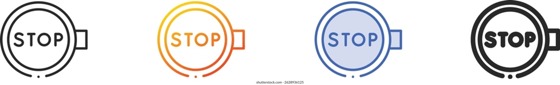 icono de señal de parada. Diseño lineal delgado, degradado, trazo azul y estilo audaz aislado sobre fondo blanco