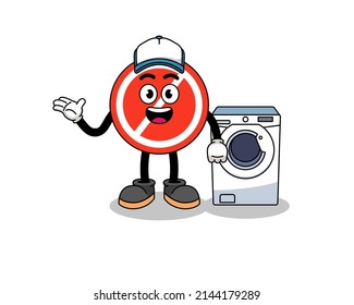 stop sign illustration as a laundry man , character design
