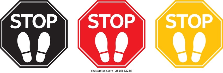 Stop sign illustration set, red, black, yellow