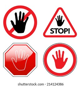 Stoppschild einzeln auf weißem Hintergrund. Set. Vektorgrafik.