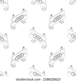 Stop sign isometry line seamless pattern. Illustration of the appearance of a barrier with a stop sign. Traffic prohibited, road repair, accident, unsafe area. Illustration in cartoon style, isometry.