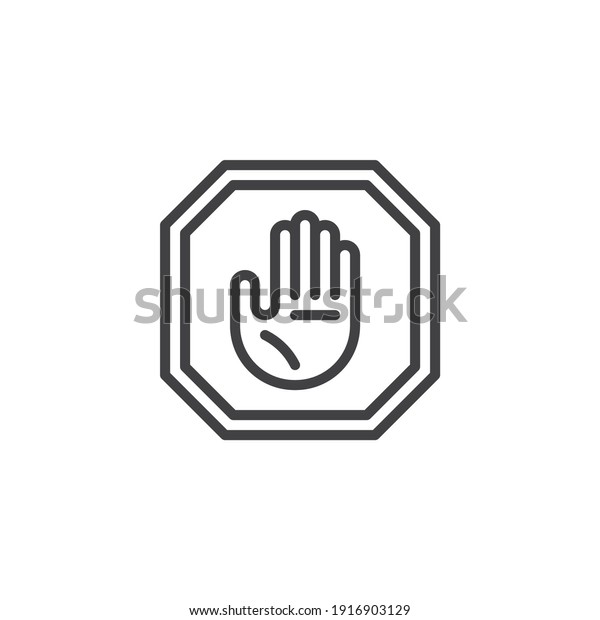 Stop sign line icon. linear\
style sign for mobile concept and web design. Stop hand gesture\
outline vector icon. Symbol, logo illustration. Vector\
graphics
