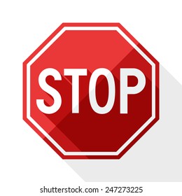 Stop sign with long shadow on white background