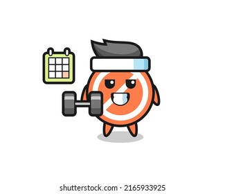 stop sign mascot cartoon doing fitness with dumbbell , cute style design for t shirt, sticker, logo element