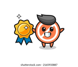 stop sign mascot illustration holding a golden badge , cute style design for t shirt, sticker, logo element