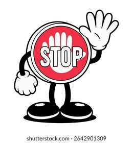STOP Sign Mascot Vector – Cartoon Hand Symbol Character for Safety Awareness