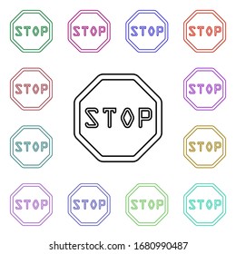 Stop sign multi color style icon. Simple thin line, outline vector of road sign icons for ui and ux, website or mobile application