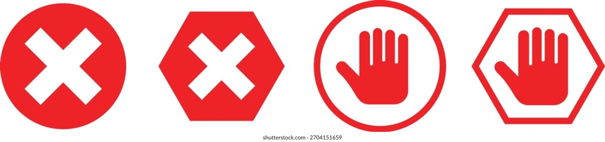 Señal de alto y ninguna señal de tráfico de entrada.  Símbolos de seguridad vial y prohibición. Parada y sin símbolo de entrada. Diseños gráficos de regulación de la conducción
