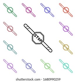 Detener el inicio de sesión en el icono de estilo multicolor de barrera. Línea delgada simple, contorno vectorial de iconos de señalización de carretera para ui y ux, sitio web o aplicación móvil
