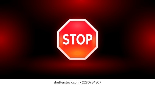 Stop Sign on Dark Red Background. This vector illustration can be used for various alert designs such as road signs, posters, flyers, or digital media.