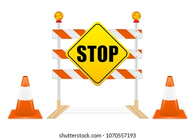 stop sign on road block tools vector