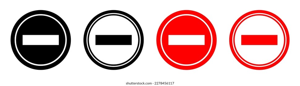 Stoppen Sie die Markierung auf der Straße, halten Sie das Symbol auf dem Schild, Minussymbol