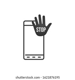 Stop sign on smart phone screen. Stock vector illustration isolated on white background.