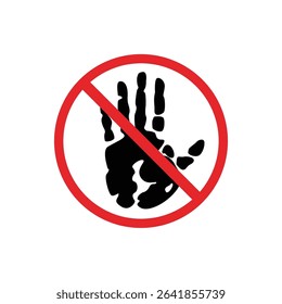 stop sign, open hand with cross symbol. illustration prohibited	
