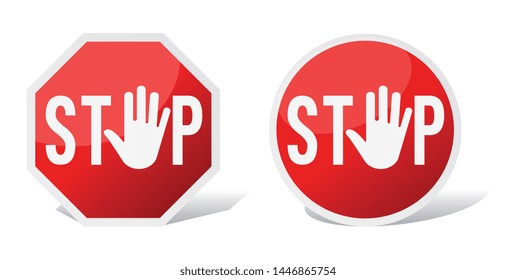 Stop sign with open hand isolated on white background