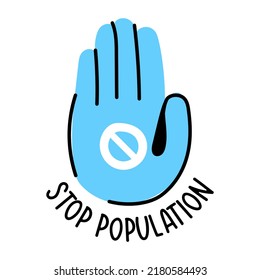 Stop sign over hand, flat icon
