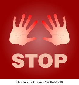 stop sign with a palm print on red background