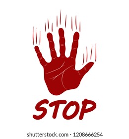 stop sign with a palm print on white background