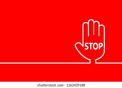 Stop sign passage is prohibited in the form of a palm. Vector illustration in the style of a single line.