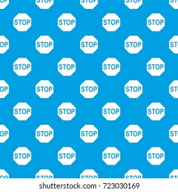 Stop sign pattern repeat seamless in blue color for any design. Vector geometric illustration
