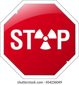 A STOP sign with an radioactive symbol instead of an "O"