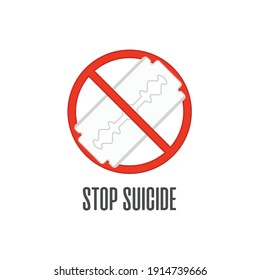 Stoppschild und Rasierklinge. Stopp Suizid Rasierklinge Symbol ist einzeln auf weißem Hintergrund. Vektorgrafik EPS10.