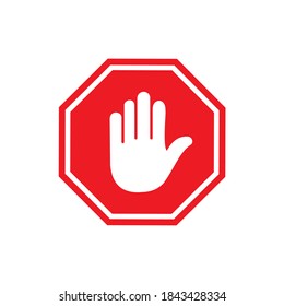 Deja de firmar. signo rojo que prohíbe con la mano humana en forma de octógono. Detener el gesto de la mano, no entrar, peligroso