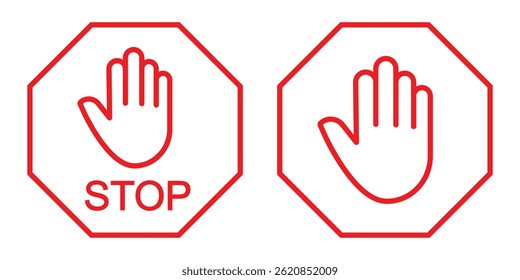 Stop sign. Red forbidding sign with human hand in octagon shape. stop hand icon.