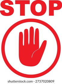 Stop Sign with Red Hand Symbol Isolated on White Background