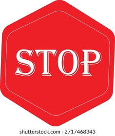 Stoppschild mit rotem Hexagon-Hintergrund und fett weißem Text - Verkehrskontrolle und Sicherheitswarnung, Vorschriften für den öffentlichen Bereich, Notfall-Warnschilder, Verbotene Aktion und Bewegungssperre für Arbeitsplätze, Einrichtungen und Gefahrenzonen.